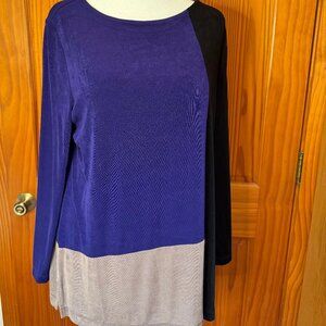 Chico's Travelers Blue/Black/Tan Spandex Tunic Sz. 3; Perfect Condition
